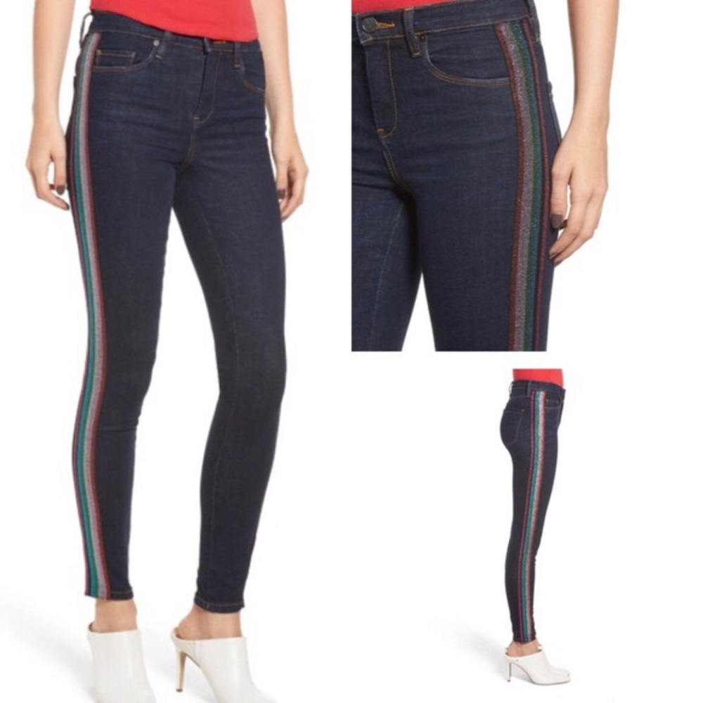 ❤️Like NEW BLANKNYC RAINBOW SIDE STRIPE DARKWASH